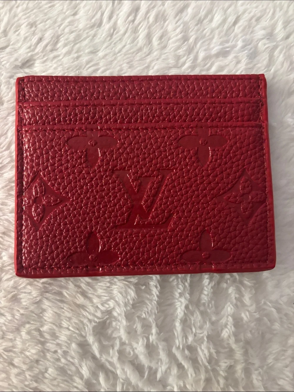 Brand New ! FASHION Red Embossed Monogram Card Holder